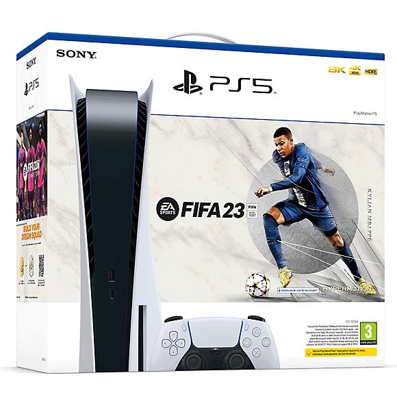 Sony PlayStation 5 PS5 Blu-ray Edition 825GB Console, White + FIFA 2023 FIFA23 spēļu konsole