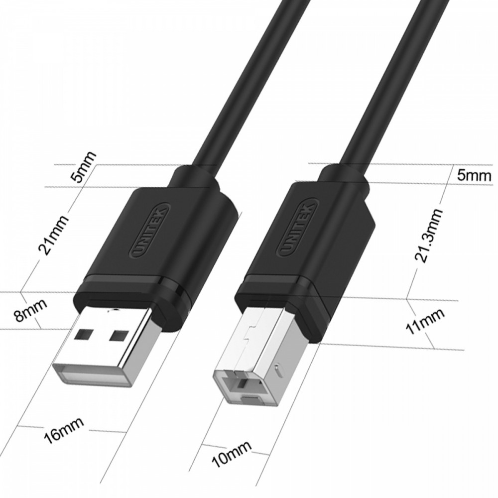 Kabel USB Unitek USB A - USB B, (M/M), Melns, 3m (Y-C420GBK) USB kabelis