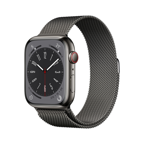 Apple Watch Series 8 GPS + Cellular 45mm Graphite Stainless Steel Case / Graphite Milanese Loop Viedais pulkstenis, smartwatch