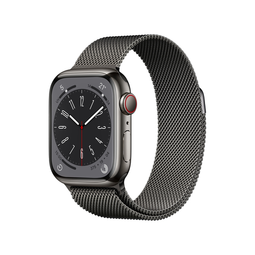 Apple Watch Series 8 GPS + Cellular 41mm Graphite Stainless Steel Case / Graphite Milanese Loop Viedais pulkstenis, smartwatch