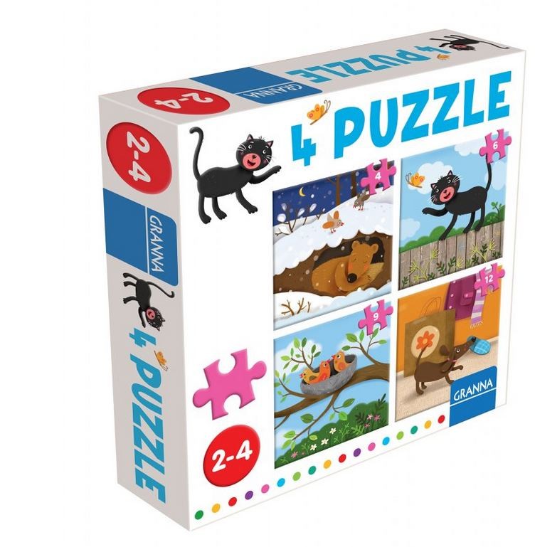 Puzzle z kotem 4 ,6,9,12 elementow 04069 (5900221004069) puzle, puzzle