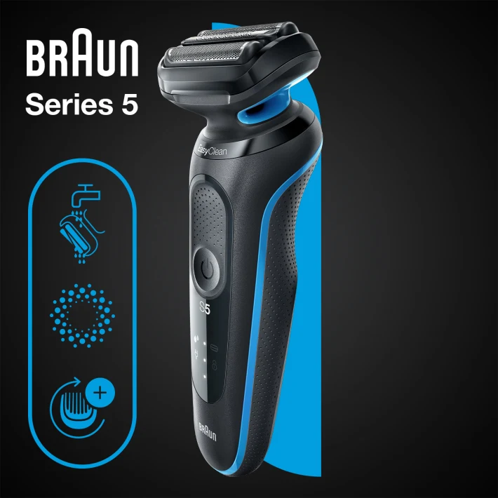 Braun Shaver 51-B1000s	 Operating time (max) 50 min, Wet & Dry, Black/Blue Vīriešu skuveklis