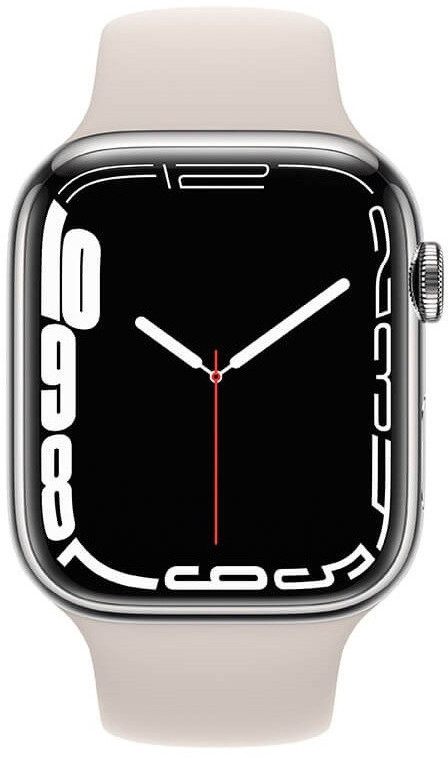 Apple Watch 7 Cell, 45mm Steel Silver, Sport Band Starlight Viedais pulkstenis, smartwatch