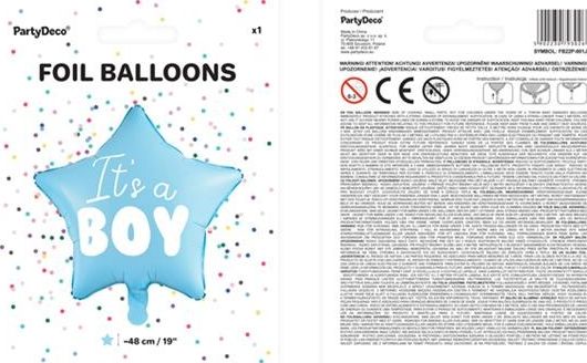 Party Deco Balon foliowy Gwiazdka - It's a boy, jasny niebieski, 48cm uniwersalny PARX1254 (5902230793026)