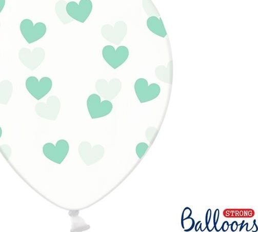 Party Deco Balony Strong, mietowe serduszka, 30 cm, 6 szt. uniwersalny 513435 (5902230798960)