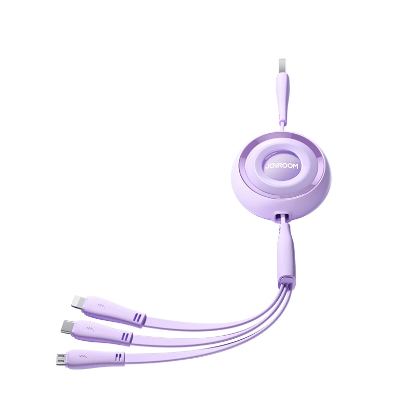 Joyroom S-A40 Colorful Series 3in1 retractable cable USB-A to USB-C | Lightning | microUSB 1m - purple S-A40_P (6941237121028) USB kabelis