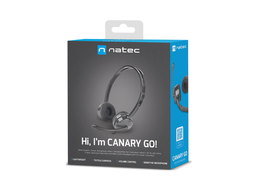 Natec Headset Canary Go Wired On-Ear Microphone Noise canceling Black (nedaudz boj. iepakoj.) austiņas