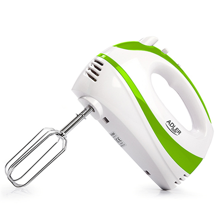 Adler AD 4205 g White, green, Hand Mixer, 300 W, Number of speeds 5, Shaft material Stainless steel, Mikseris