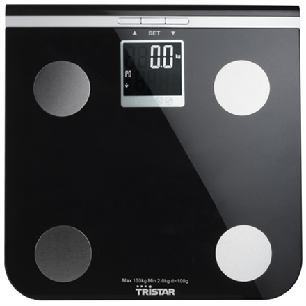 Scales Tristar Maximum weight (capacity) 150 kg, Accuracy 100 g, Memory function, 10 user(s), Black aksesuāri Mazās sadzīves tehnikas