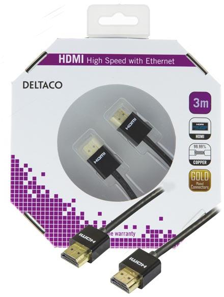 DELTACO HDMI kabelis, UltraHD in 30Hz, 3m, juodas / HDMI-1093-K HDMI-1093-K (7340004686460) kabelis video, audio