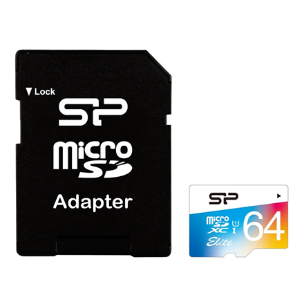 Silicon Power Elite UHS-1 Colorful 64 GB, Micro SDXC, 10, SD adapter atmiņas karte