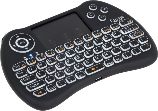 Quer Mini Q5 Bezvadu Kompakta Klaviatūra PC / PS4 / XBOX / Smart TV / Android + TouchPad / Melna (Ar Apgaismojumu) klaviatūra