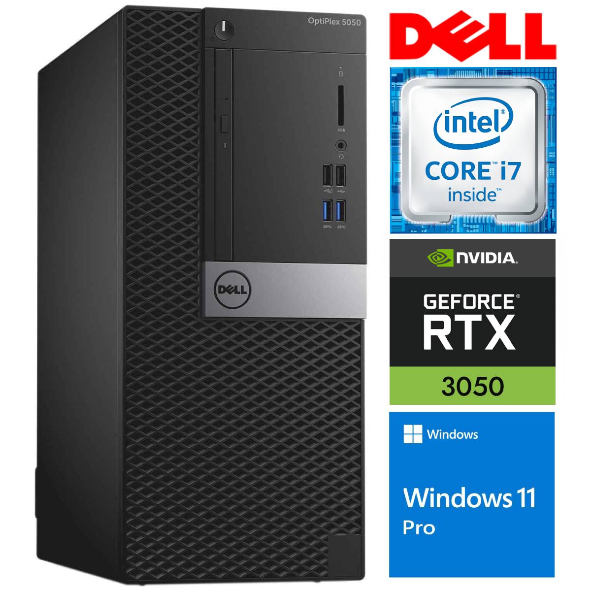 DELL 5050 MT i7-7700 32GB 512SSD M.2 NVME RTX3050 6GB WIN11Pro RW37911 (7777411537911)