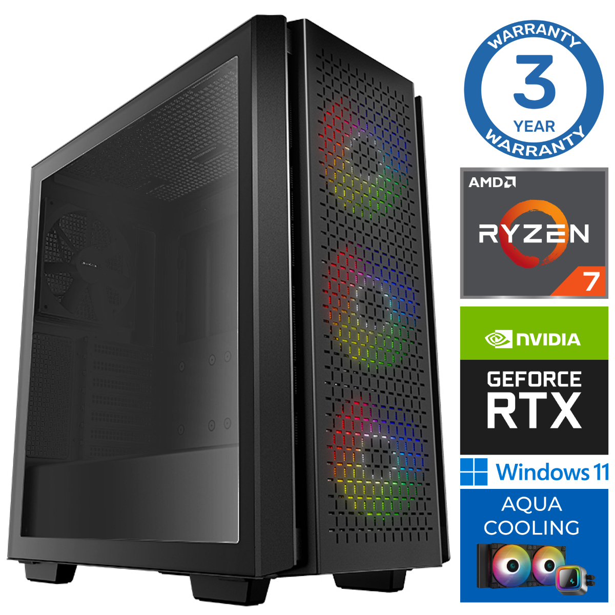 INTOP AQUA Ryzen 7 7700X 32GB DDR5 500SSD M.2 NVME+2TB RTX3050 6GB WIN11 RW35324WH (EWH411535324) dators