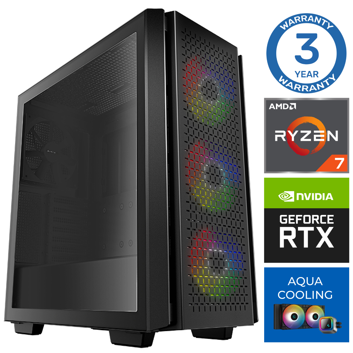 INTOP AQUA Ryzen 7 7700X 32GB DDR5 1TB SSD M.2 NVME+2TB RTX3050 6GB no-OS RW35325NS (ENS411535325) dators