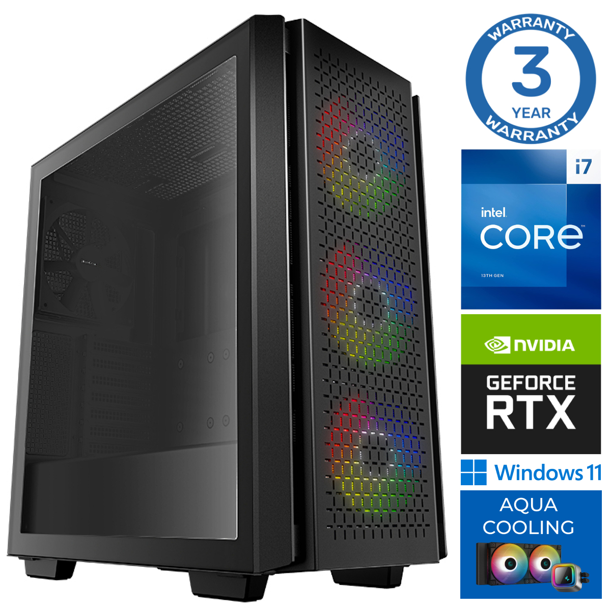 INTOP AQUA i7-14700F 16GB DDR5 500SSD M.2 NVME+2TB RTX3050 6GB WIN11Pro RW35345 (EAN411535345) dators