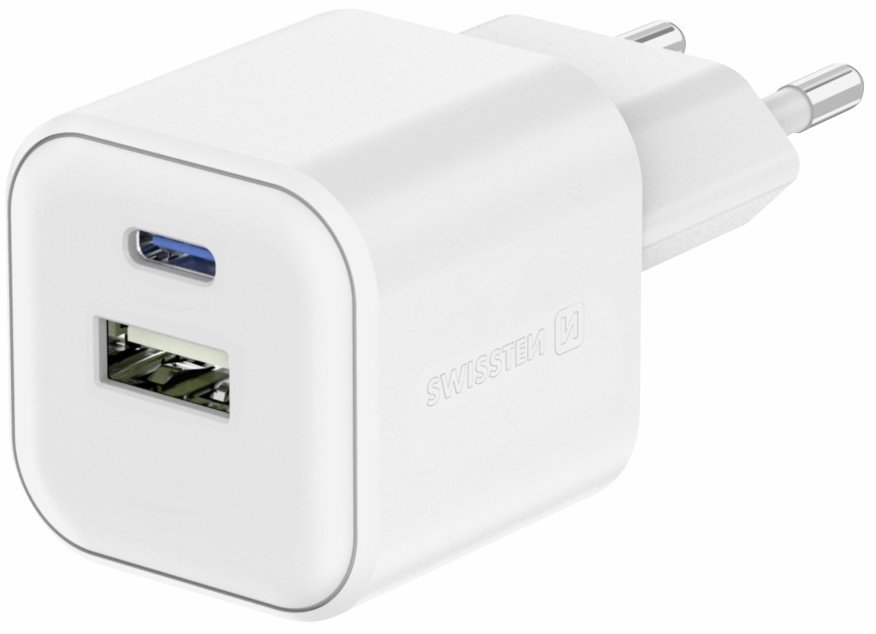 Swissten Tīkla Lādētājs GaN USB-C 35W PD / USB-A 27W QC 22071200 (8595217484481) iekārtas lādētājs