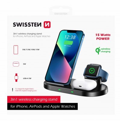 Swissten Wireless Bezvadu Lādētāja 3in1 Statīvs priekš Apple un Samsung iekārtas lādētājs