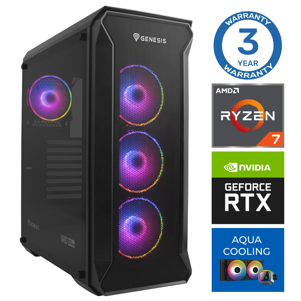 INTOP AQUA Ryzen 7 7700X 64GB DDR5 1TB SSD M.2 NVME RTX4070 12GB no-OS RW32583NS (ENS411532583) dators