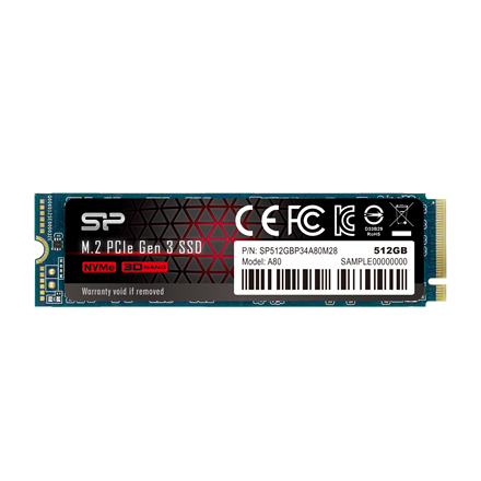 Silicon Power SSD P34A80 512GB, M.2 PCIe Gen3 x4 NVMe, 3200/3000 MB/s SSD disks