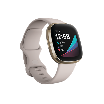 Fitbit Sense, lunar white/soft gold stainless steel Viedais pulkstenis, smartwatch