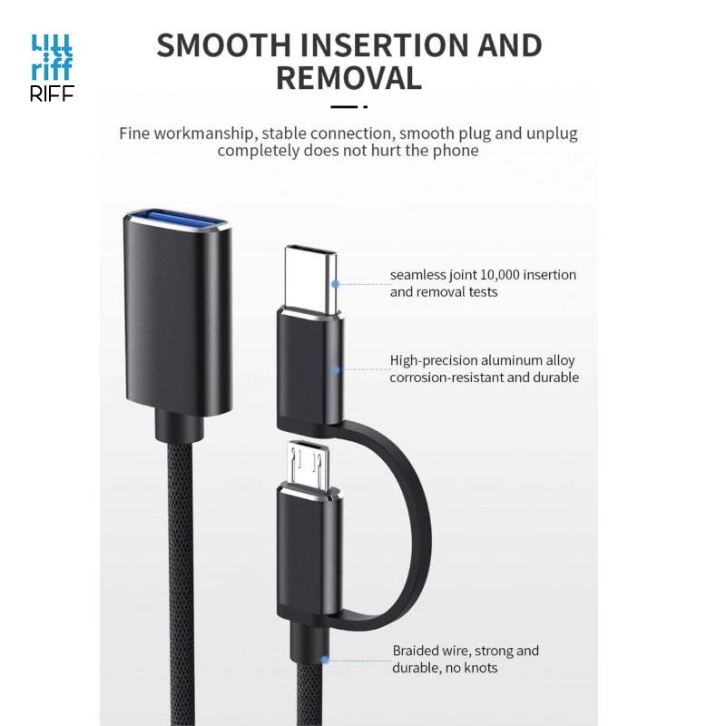 Riff 2in1 OTG Host Vada  Type-C +Micro USB Spraudnis uz USB Type A 15.5cm Sarkans (OEM)