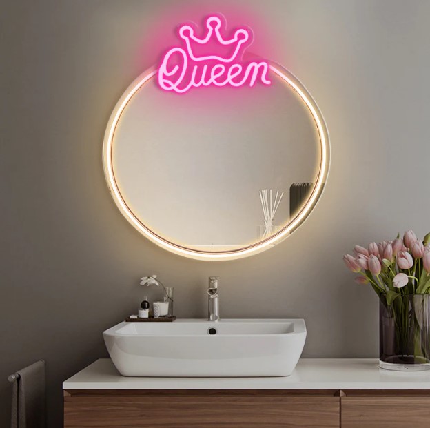 Neon MIRROR LED QUEEN warm white pink FMNE04 Forever Light Spogulis