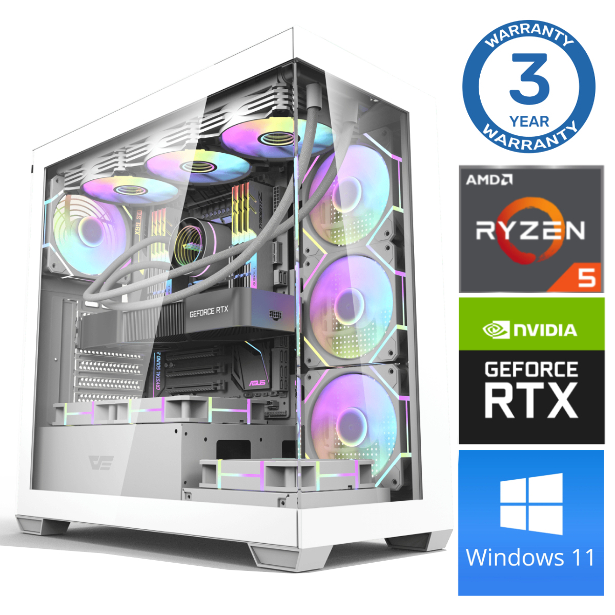 INTOP Ryzen 5 7500F 64GB DDR5 1TB SSD M.2 NVME+2TB RTX4070 12GB WIN11 RW37161WH (EWH411537161) dators