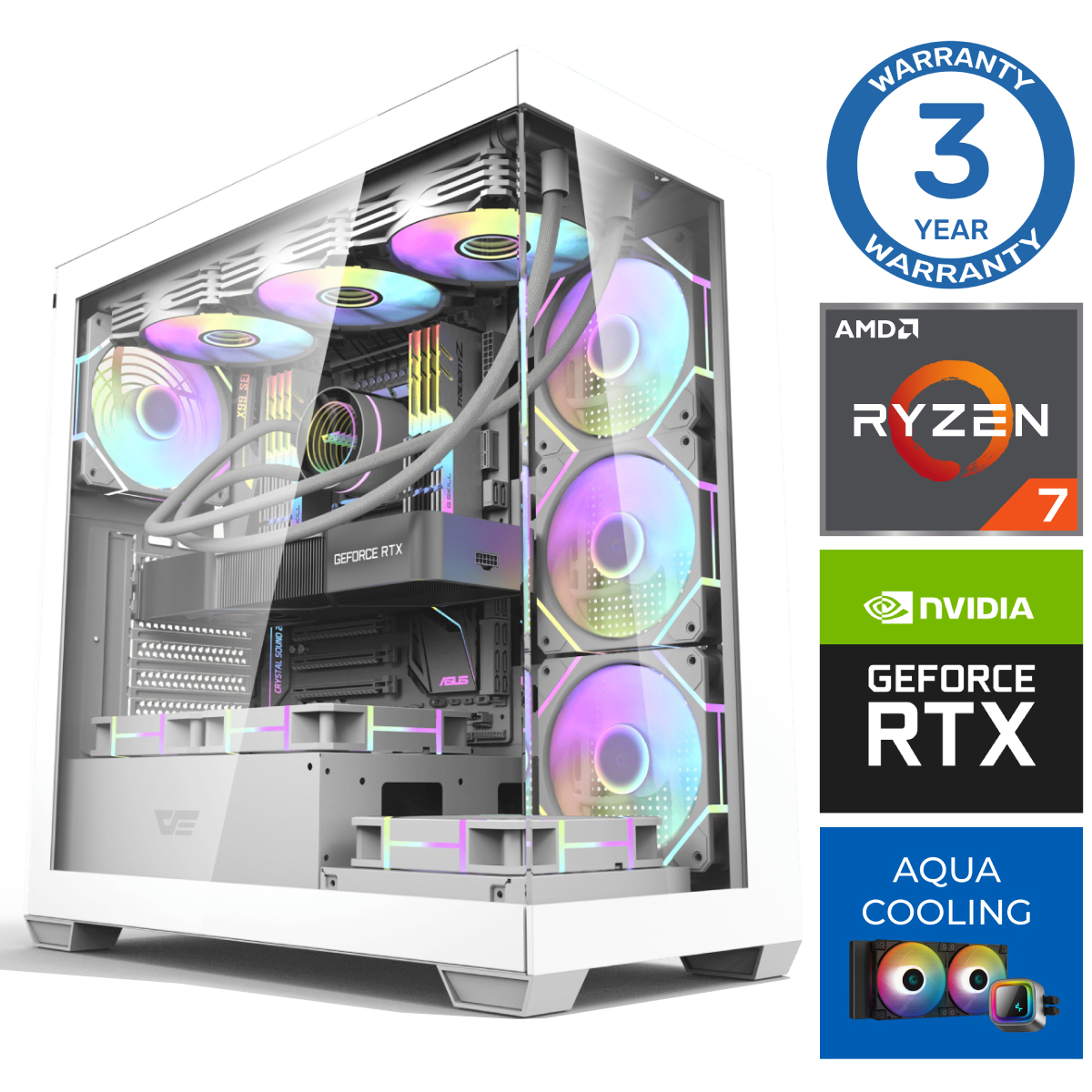 INTOP AQUA Ryzen 7 7700X 16GB DDR5 1TB SSD M.2 NVME RTX4070 12GB no-OS RW37180NS (ENS411537180) dators