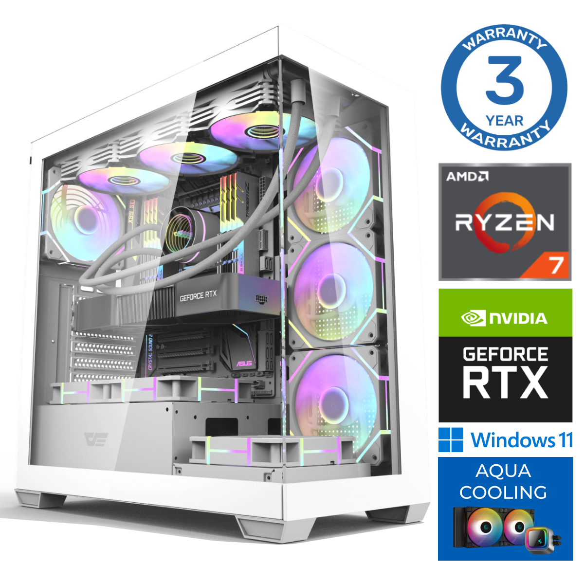 INTOP AQUA Ryzen 7 7700X 64GB DDR5 1TB SSD M.2 NVME RTX4070 SUPER 12GB WIN11 RW37176WH (EWH411537176) dators