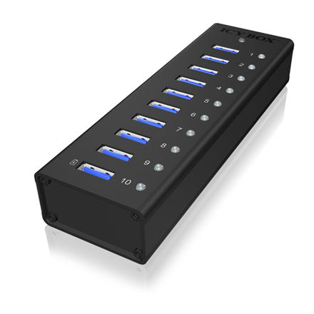 Icy Box 10 x Port USB 3.0 Hub with USB charge port, Black karte