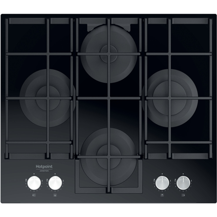 Hotpoint Hob HAGS 61F/BK Gas on glass, Number of burners/cooking zones 4, Mechanical, Black 8050147589861 plīts virsma