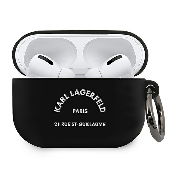 Karl Lagerfeld korpuss priekš AirPods Pro KLACAPSILRSGBK melns Silicone RSG KLACAPSILRSGBK1 (3666339000752) austiņas