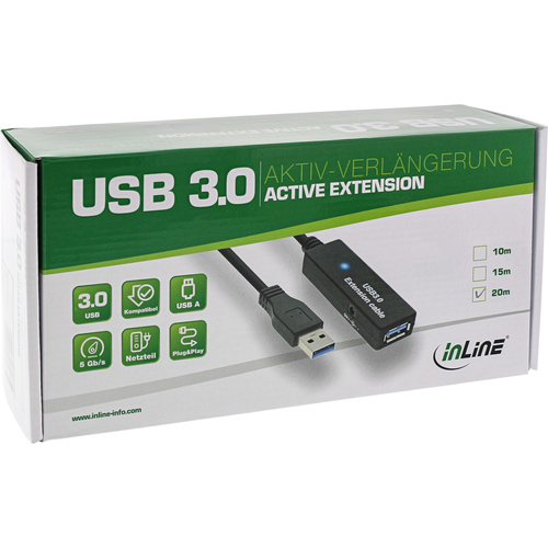 Inline 35657 USB Kabel USB 3.0 aktiv-Verlangerung Stecker A an Buchse A 20m USB kabelis