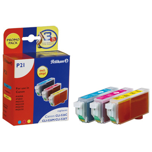 Patrone Canon Pelikan P21 CLI526 comp. Multipack (Cy/Ma/Ye) kārtridžs