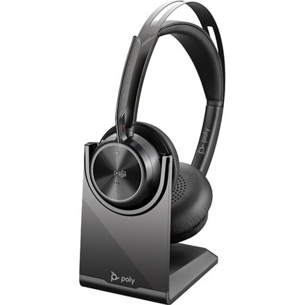 Poly Voyager Focus 2 UC Stereo Headset On-Ear (USB-A, Bluetooth, kabellos, Microsoft-Teams, mit Ladestation) austiņas