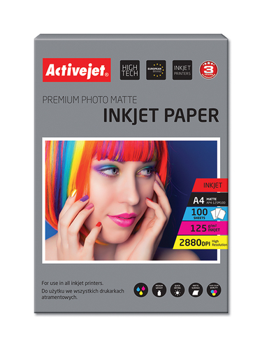 Photo paper ActiveJet | A4 | Matte | 100 pcs. | 125 g | AP4-125M100 foto papīrs