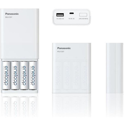 Panasonic BQ-CC87USB + 4 x R6/AA Eneloop 1900 mAh powerbank biala