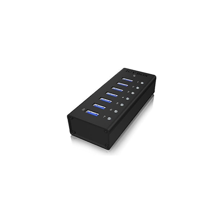 IcyBox 7 x Port USB 3.0 Hub with USB charge port, Black USB centrmezgli