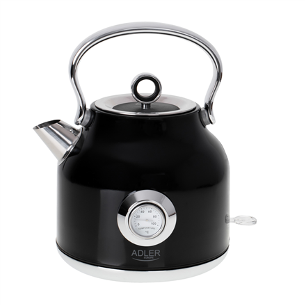 Adler Kettle with a Thermomete AD 1346b Electric, 2200 W, 1.7 L, Stainless steel, 360 degrees  rotational base, Black Elektriskā Tējkanna