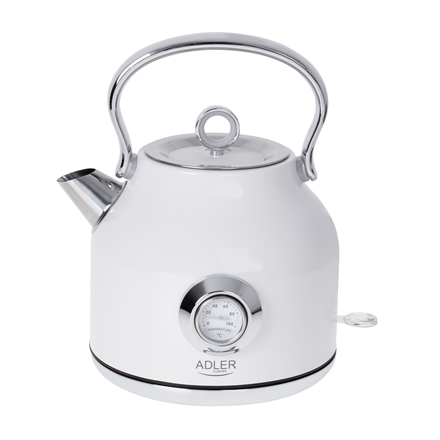 Adler Kettle with a Thermomete AD 1346w Electric, 2200 W, 1.7 L, Stainless steel, 360 degrees  rotational base, White Elektriskā Tējkanna