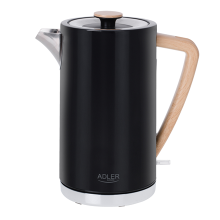 Adler Kettle AD 1347b Electric, 2200 W, 1.5 L, Stainless steel, 360 degrees  rotational base, Black Elektriskā Tējkanna