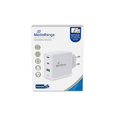 MediaRange 65W Steckdosen-Ladegerat m.USB-A u.2x USB-C, weis Baterija