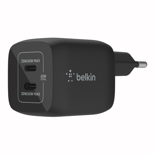 Belkin Wall Charger  2xUSB-C 45W PD 3.0, PPS, black WCH011vfBK