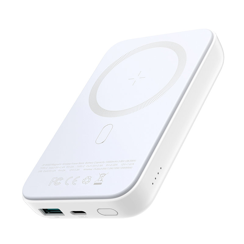 Joyroom power bank 10000mAh 20W Power Delivery Quick Charge magnetyczna wireless Qi charger 15W for iPhone MagSafe compatible white (JR-W020 iekārtas lādētājs