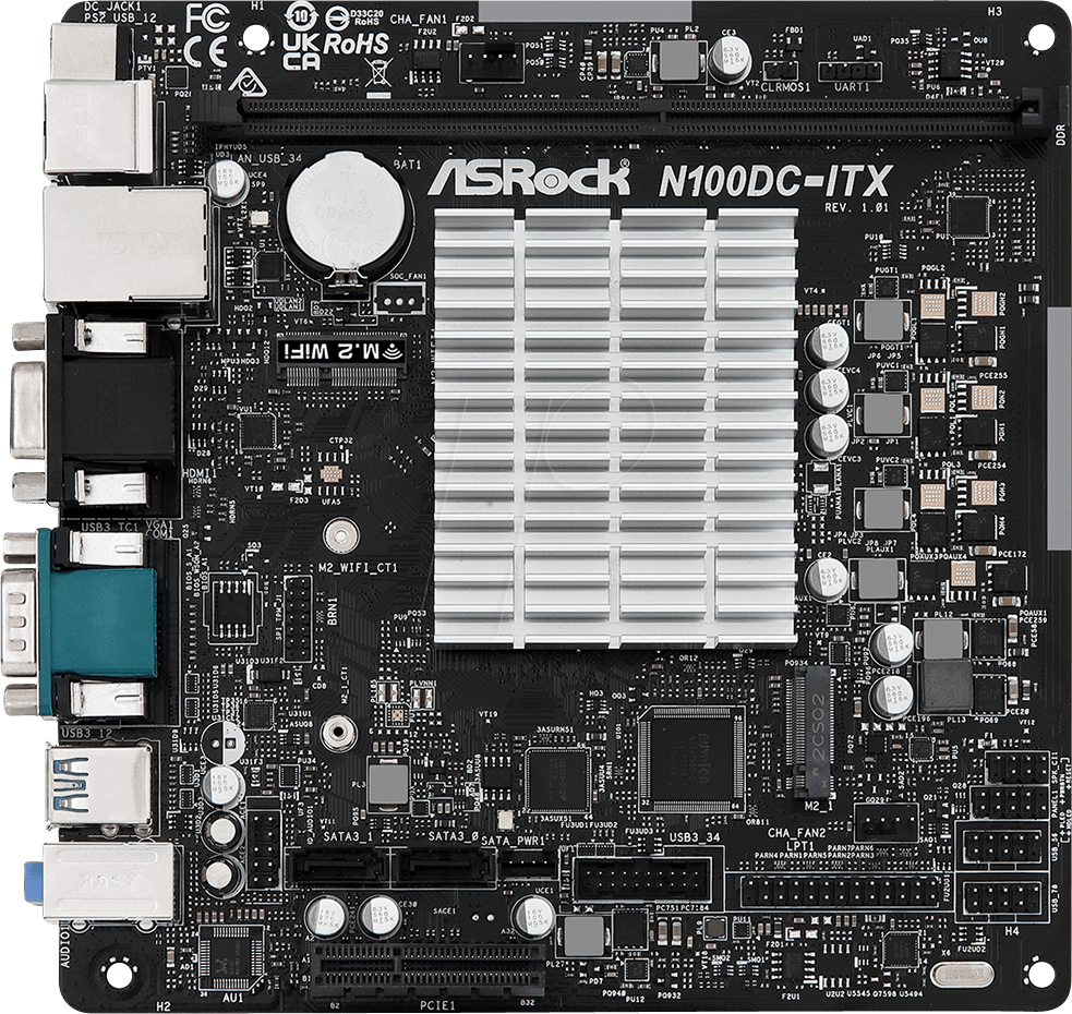 ASRock N100DC-ITX Intel Q-Core N100 pamatplate, mātesplate