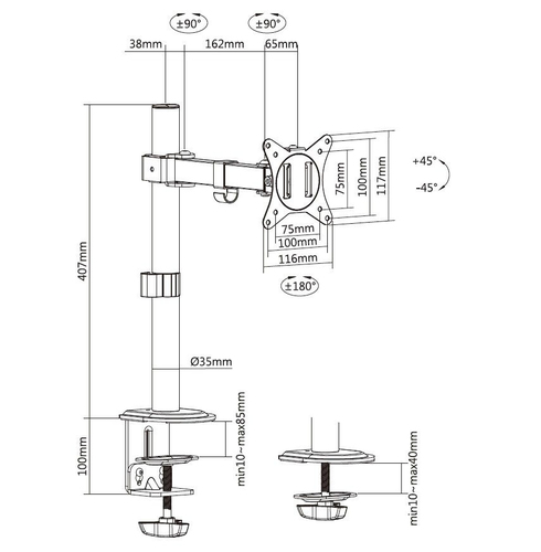 Equip Tischhalterung 17"-32"/ 9kg 1TFT 360 degrees                sw TV stiprinājums