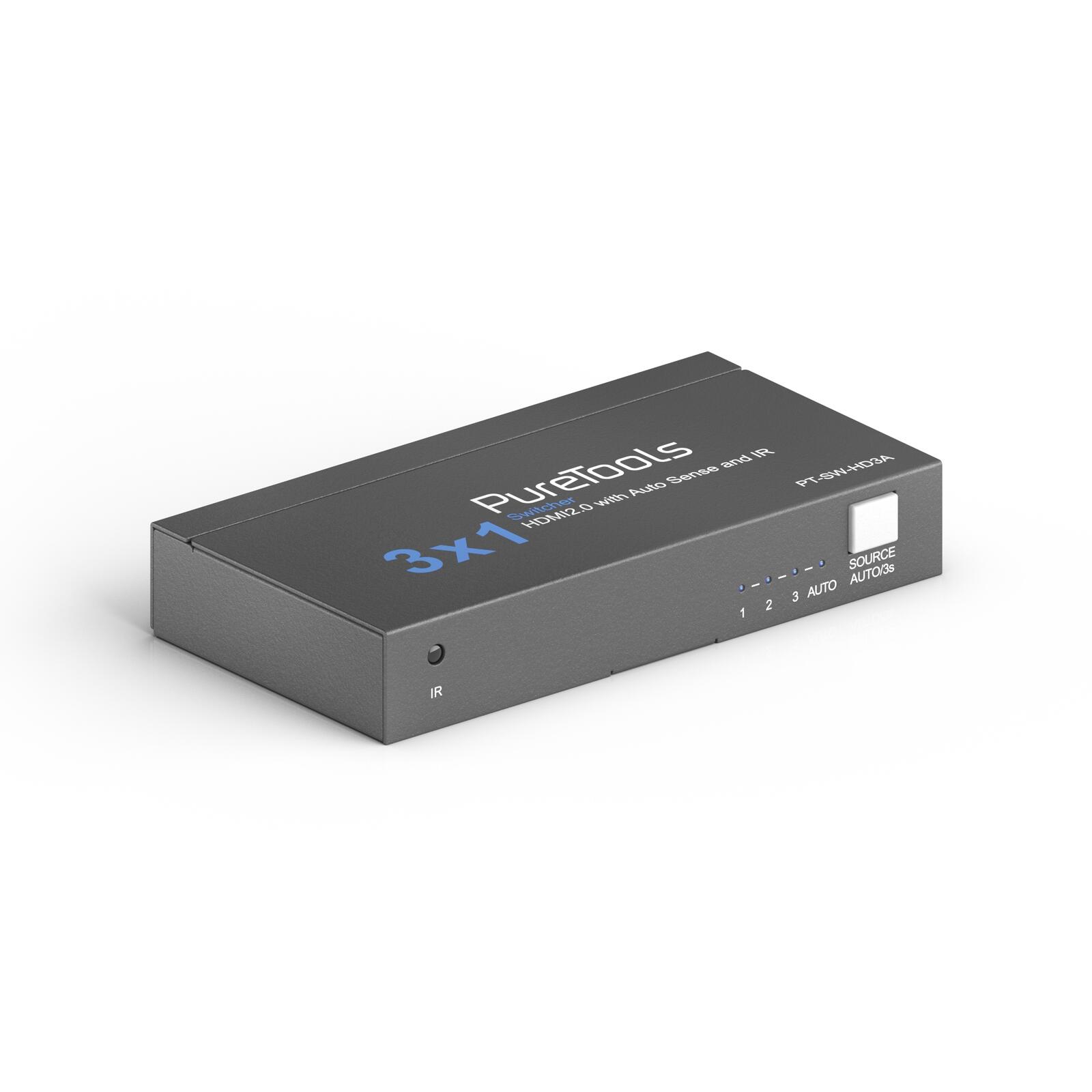 PureTools PT-SW-HD3A 3x1 4K 18Gbps HDMI Switcher mit Auto Sense komutators