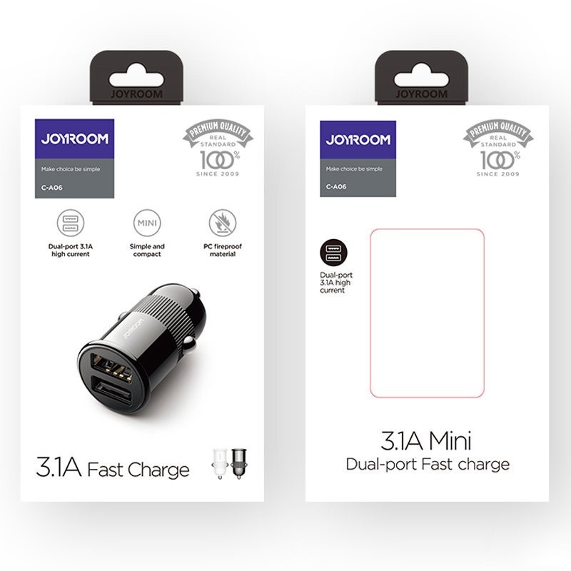 Joyroom C-A06 3.1A Dual-port Smart Car Charger White iekārtas lādētājs