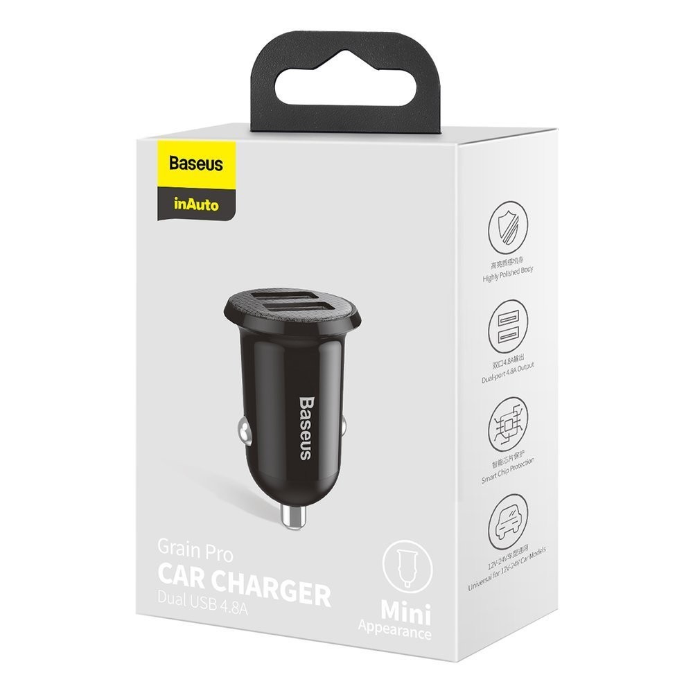 Baseus Grain Pro charger 2x USB-A 4.8 A Black iekārtas lādētājs